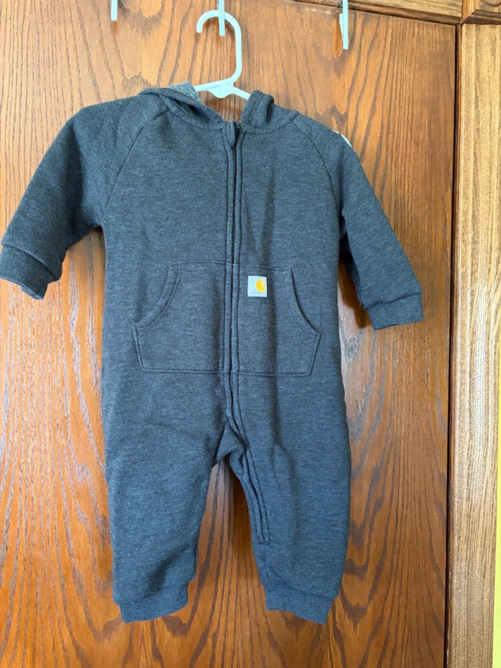 Carhartt Charcoal Hooded Baby One-Piece Zipper Romper